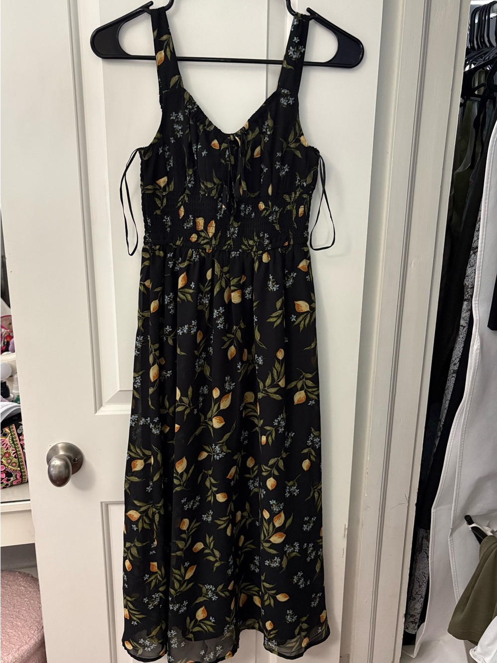 Sincerely Jules Black Midi Dress with Yellow Lemon & Green Leaf Print